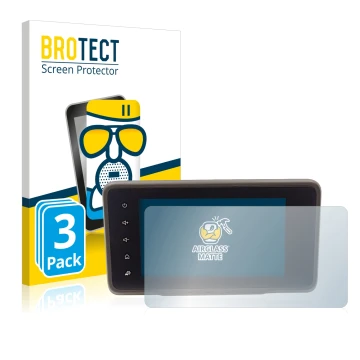 Front side of a product packaging with the brand logo BROTECT. Next to it is the device Dacia Duster 2 MediaDisplay shown with