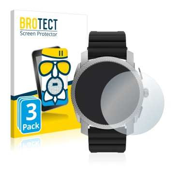 Front side of a product packaging with the brand logo BROTECT. Next to it is the device Fossil Gen 6 Hybrid Machine (45mm) sho