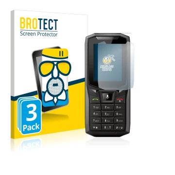 Front side of a product packaging with the brand logo BROTECT. Next to it is the device Crosscall Core-S4 shown with the corre