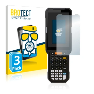 Front side of a product packaging with the brand logo BROTECT. Next to it is the device Point Mobile PM451 shown with the corr