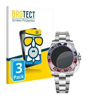 Front side of a product packaging with the brand logo BROTECT. Next to it is the device Rolex GMT-Master II shown with the cor