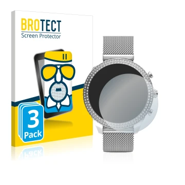 Front side of a product packaging with the brand logo BROTECT. Next to it is the device Fossil Stella (6. Gen) shown with the 