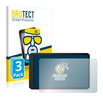 Front side of a product packaging with the brand logo BROTECT. Next to it is the device Garmin dezl LGV710 shown with the corr