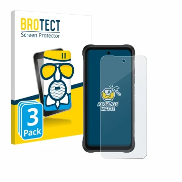 Front side of a product packaging with the brand logo BROTECT. Next to it is the device Umidigi Bison 2 shown with the corresp