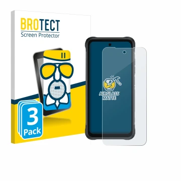 Front side of a product packaging with the brand logo BROTECT. Next to it is the device Umidigi Bison 2 Pro shown with the cor
