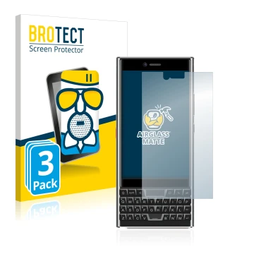 Front side of a product packaging with the brand logo BROTECT. Next to it is the device Unihertz Titan Slim shown with the cor
