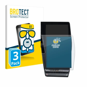 Front side of a product packaging with the brand logo BROTECT. Next to it is the device Renault Megane E-Tech openR Link 12