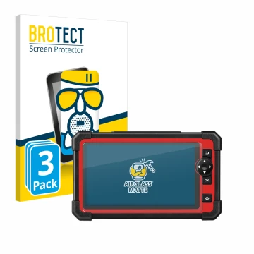 Front side of a product packaging with the brand logo BROTECT. Next to it is the device Launch X-431 CRP919E shown with the co