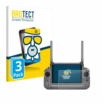 Front side of a product packaging with the brand logo BROTECT. Next to it is the device DJI RC Plus shown with the correspondi