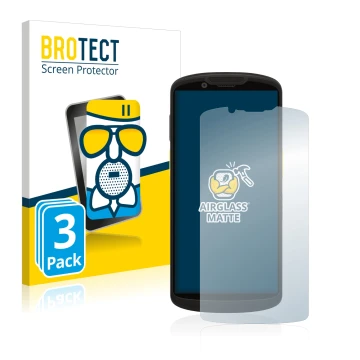 Front side of a product packaging with the brand logo BROTECT. Next to it is the device Zebra TC58 shown with the correspondin