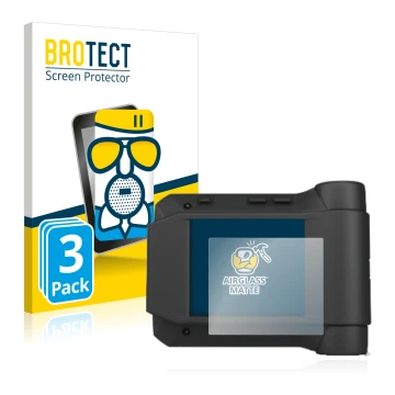 Front side of a product packaging with the brand logo BROTECT. Next to it is the device Swissphone s.Quad X35 shown with the c