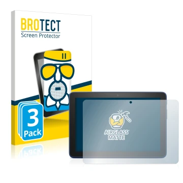 Front side of a product packaging with the brand logo BROTECT. Next to it is the device Amazon Fire HD 8 Plus 2022 shown with 