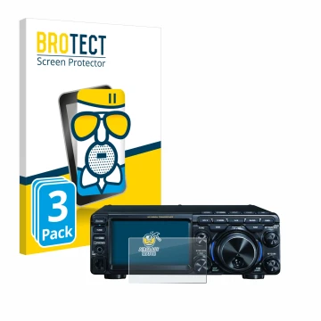 Front side of a product packaging with the brand logo BROTECT. Next to it is the device Yaesu FT-710 shown with the correspond