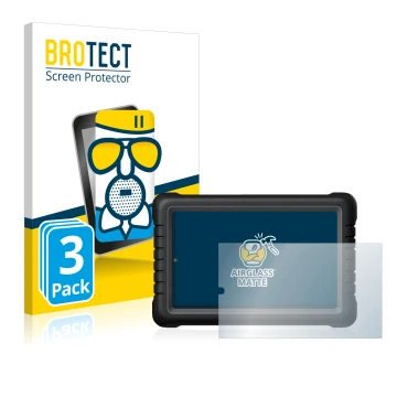 Front side of a product packaging with the brand logo BROTECT. Next to it is the device Launch X-431 PROS V 8