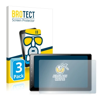 Front side of a product packaging with the brand logo BROTECT. Next to it is the device Pioneer AVIC-Z1000DAB-C Navigation sho