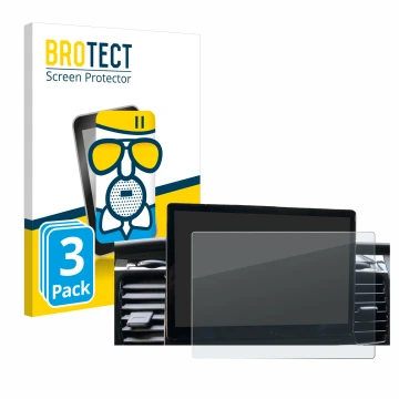 Front side of a product packaging with the brand logo BROTECT. Next to it is the device Ford Transit SYNC 4 shown with the cor