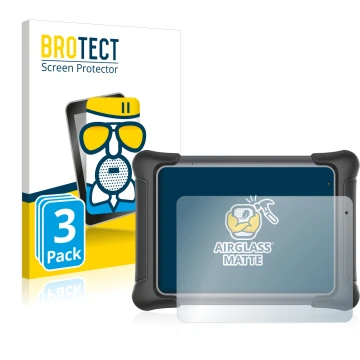 Front side of a product packaging with the brand logo BROTECT. Next to it is the device Autel MaxiSys Elite II shown with the 