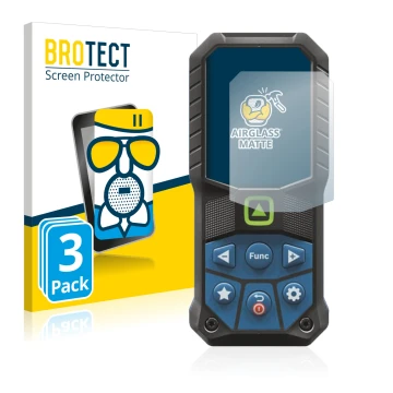 Front side of a product packaging with the brand logo BROTECT. Next to it is the device Bosch GLM 50-25 G shown with the corre