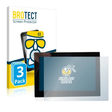 Front side of a product packaging with the brand logo BROTECT. Next to it is the device MG 4 7-Zoll Digitales Instrumentendisp