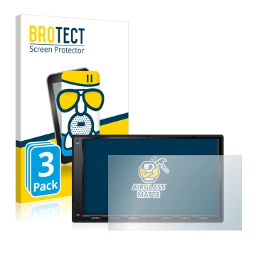 Front side of a product packaging with the brand logo BROTECT. Next to it is the device Atoto A6 PF 7 Zoll shown with the corr