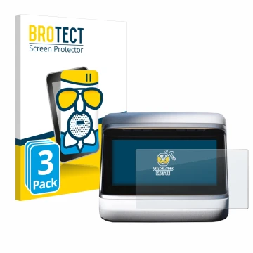 Front side of a product packaging with the brand logo BROTECT. Next to it is the device Tesla Model X Plaid 2023 (Back display