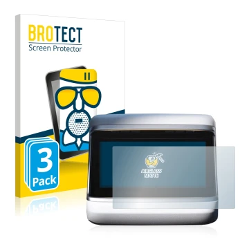 Front side of a product packaging with the brand logo BROTECT. Next to it is the device Tesla Model S Plaid 2023 (Back display