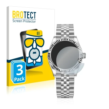 Front side of a product packaging with the brand logo BROTECT. Next to it is the device Rolex Datejust 31 shown with the corre