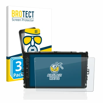 Front side of a product packaging with the brand logo BROTECT. Next to it is the device Dynavin D8-DF63 10.1