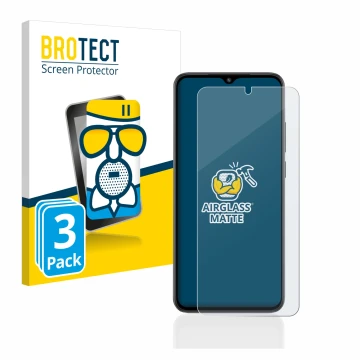 Front side of a product packaging with the brand logo BROTECT. Next to it is the device Xiaomi Redmi A2 shown with the corresp