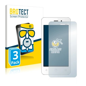 Front side of a product packaging with the brand logo BROTECT. Next to it is the device NUU Mobile A1 shown with the correspon