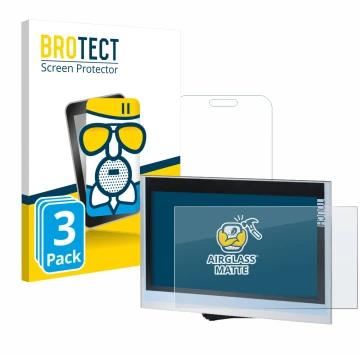 Front side of a product packaging with the brand logo BROTECT. Next to it is the device Siemens Simatic HMI TP1900 Comfort sho
