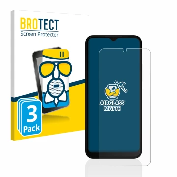 Front side of a product packaging with the brand logo BROTECT. Next to it is the device Nokia C32 shown with the corresponding