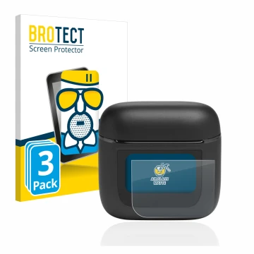 Front side of a product packaging with the brand logo BROTECT. Next to it is the device JBL Tour Pro 2 shown with the correspo