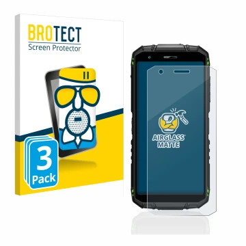 Front side of a product packaging with the brand logo BROTECT. Next to it is the device Doogee S41 Pro shown with the correspo