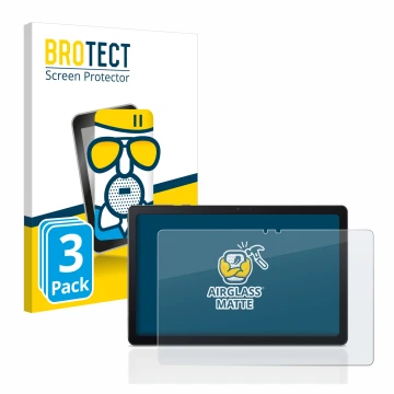 Front side of a product packaging with the brand logo BROTECT. Next to it is the device Acer Iconia Tab P10 shown with the cor