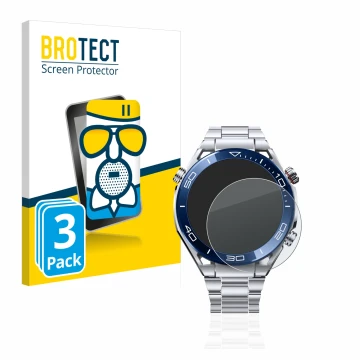 Front side of a product packaging with the brand logo BROTECT. Next to it is the device Huawei Watch Ultimate (48.5 mm) shown 