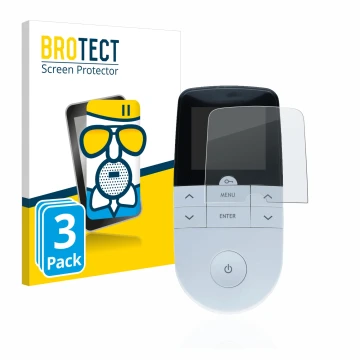 Front side of a product packaging with the brand logo BROTECT. Next to it is the device Beurer EM 49 Digital TENS/EMS shown wi