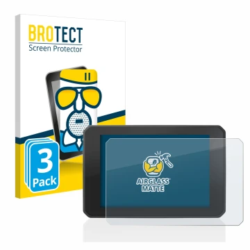 Front side of a product packaging with the brand logo BROTECT. Next to it is the device FIT-EBIKE Display Comfort shown with t