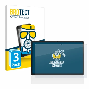 Front side of a product packaging with the brand logo BROTECT. Next to it is the device Jumper EZpad M11 shown with the corres