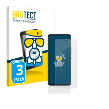 Front side of a product packaging with the brand logo BROTECT. Next to it is the device Tecno Camon 20 Pro shown with the corr