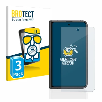 Front side of a product packaging with the brand logo BROTECT. Next to it is the device Google Pixel Fold (Outer display) show