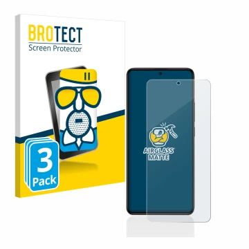 Front side of a product packaging with the brand logo BROTECT. Next to it is the device Xiaomi Poco F5 Pro shown with the corr