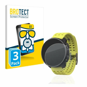 Front side of a product packaging with the brand logo BROTECT. Next to it is the device Suunto Vertical shown with the corresp