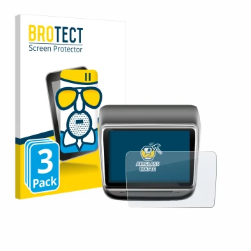 Front side of a product packaging with the brand logo BROTECT. Next to it is the device Tesla Model Y Infotainment System 7.2