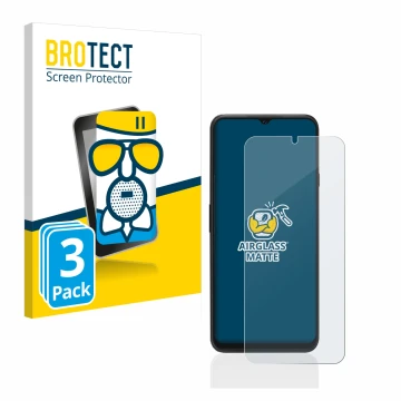 Front side of a product packaging with the brand logo BROTECT. Next to it is the device Cubot P80 shown with the corresponding