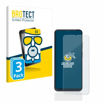 Front side of a product packaging with the brand logo BROTECT. Next to it is the device Cubot X70 shown with the corresponding