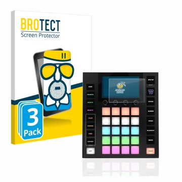 Front side of a product packaging with the brand logo BROTECT. Next to it is the device Wolfmix W1 shown with the correspondin