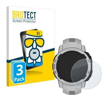 Front side of a product packaging with the brand logo BROTECT. Next to it is the device Garmin Instinct 2S Solar (40 mm) shown