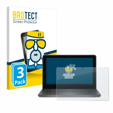 Front side of a product packaging with the brand logo BROTECT. Next to it is the device Dell Latitude 3140 2-in-1 shown with t