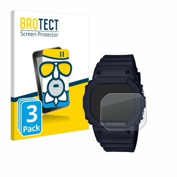 Front side of a product packaging with the brand logo BROTECT. Next to it is the device Casio G-Shock GMD-S5600 shown with the